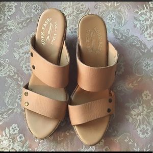 Kork-Ease Tan Leather Wedge Sandals Size 9
